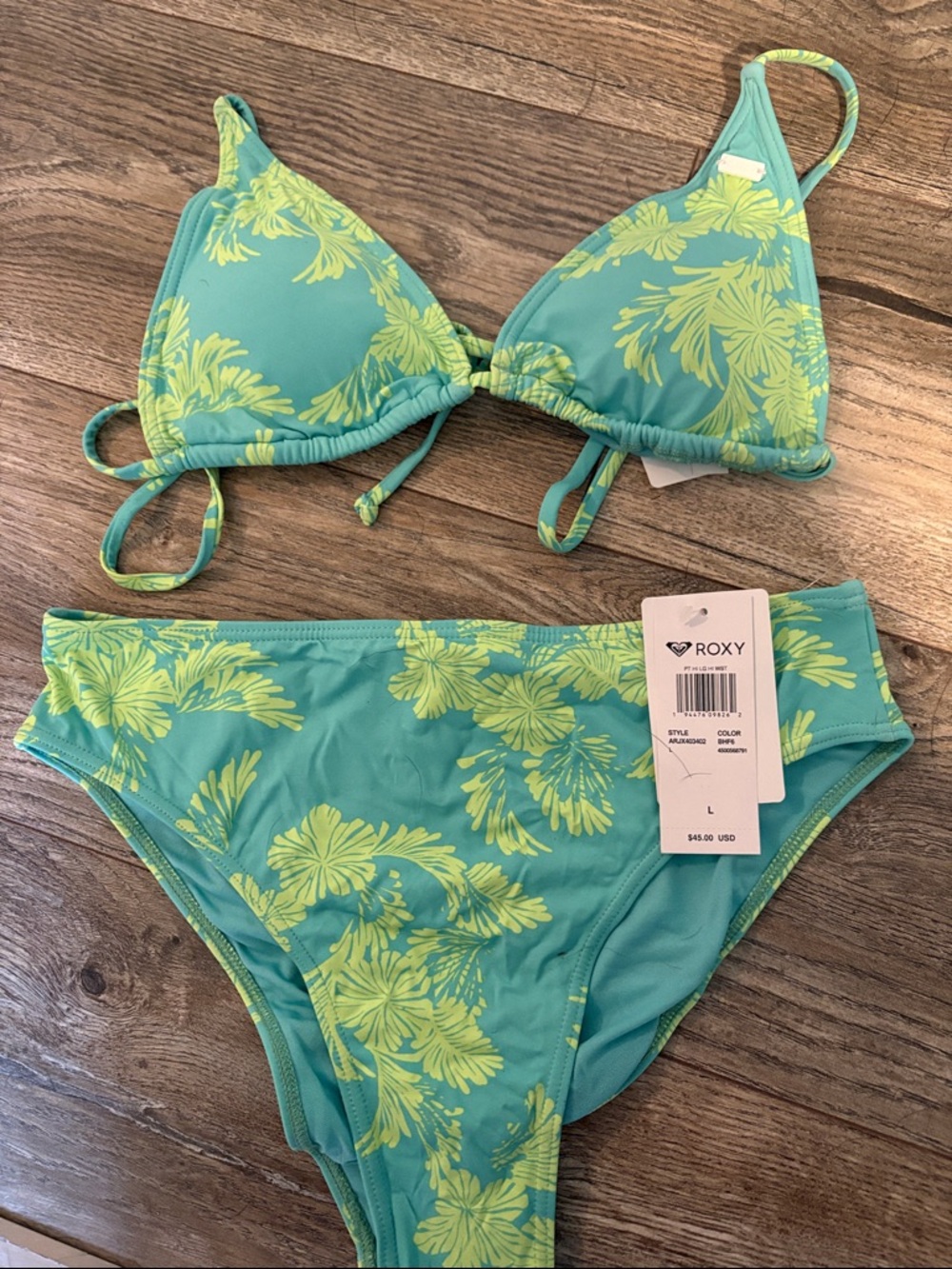 Roxy Turquoise and Lime Floral Bikini Set